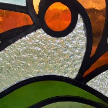 Detail einer restaurierten Bleiverglasung