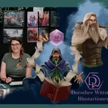 Bild meines Messestandes in einer Artist Alley als Illustratorin mit Fantasy Charakteren