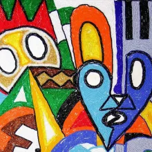 Glasperlenbild von John Yoga, Uganda, 1988