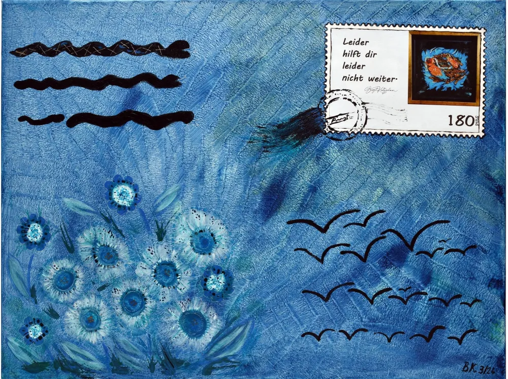 Birgit Kretzschmar Acrylbild "Blauer Brief" 80cm breit x 60cm hoch