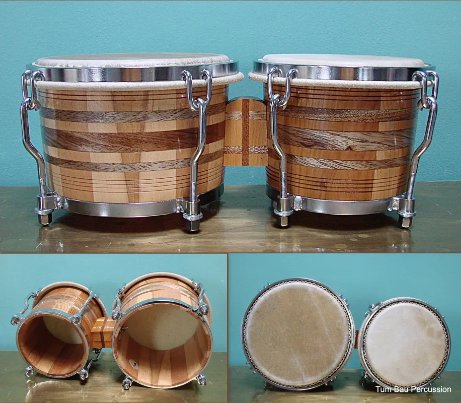 Bongo aus Buchen und Kirschenholz mit Niangonholz Intarsien