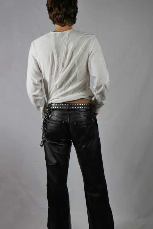 tailored dart longsleeve, upcycled leatherpants 