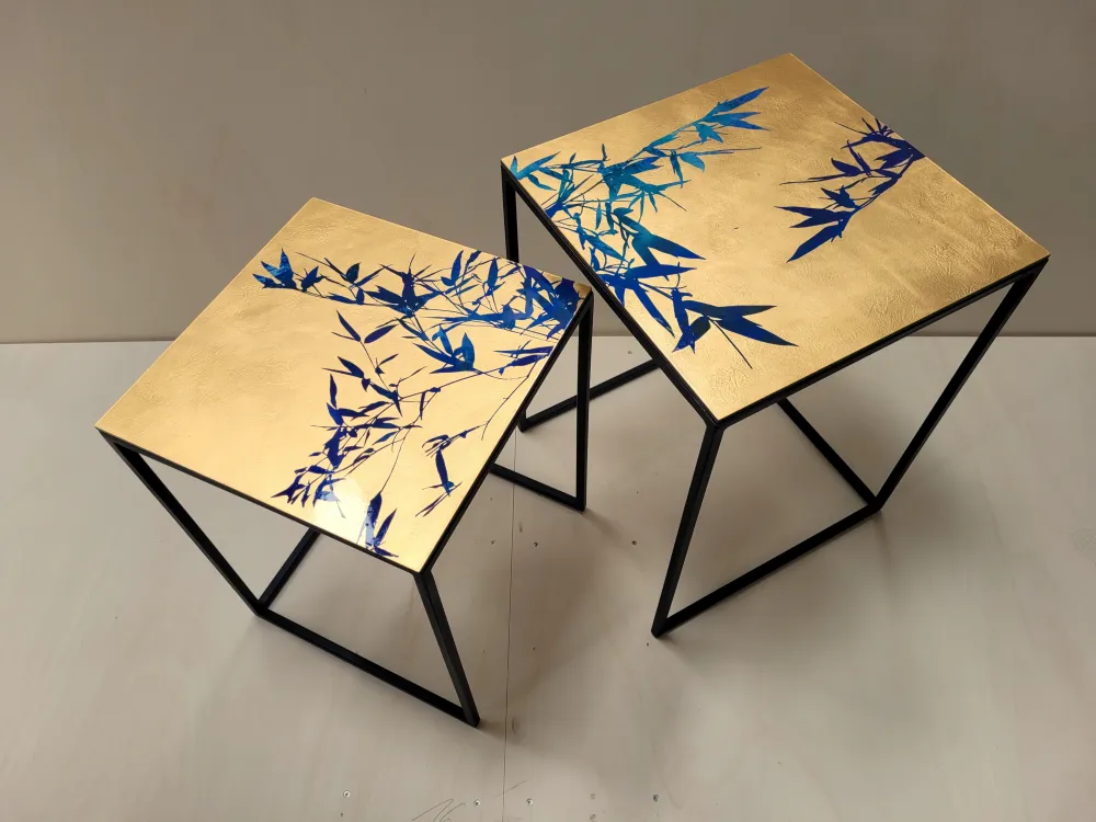 Beistelltische "Bambus" mit Blattgoldgestaltung - Reines Gold 24 Karat   Design: GOLD ORNAT