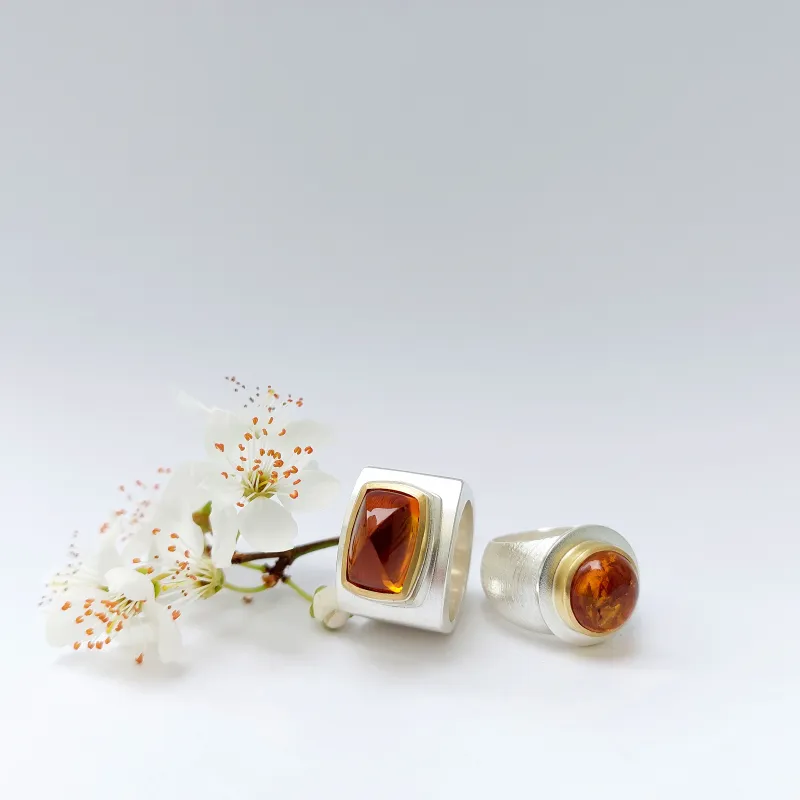 Silber, z.T. patiniert, 900er Gold, Citrine