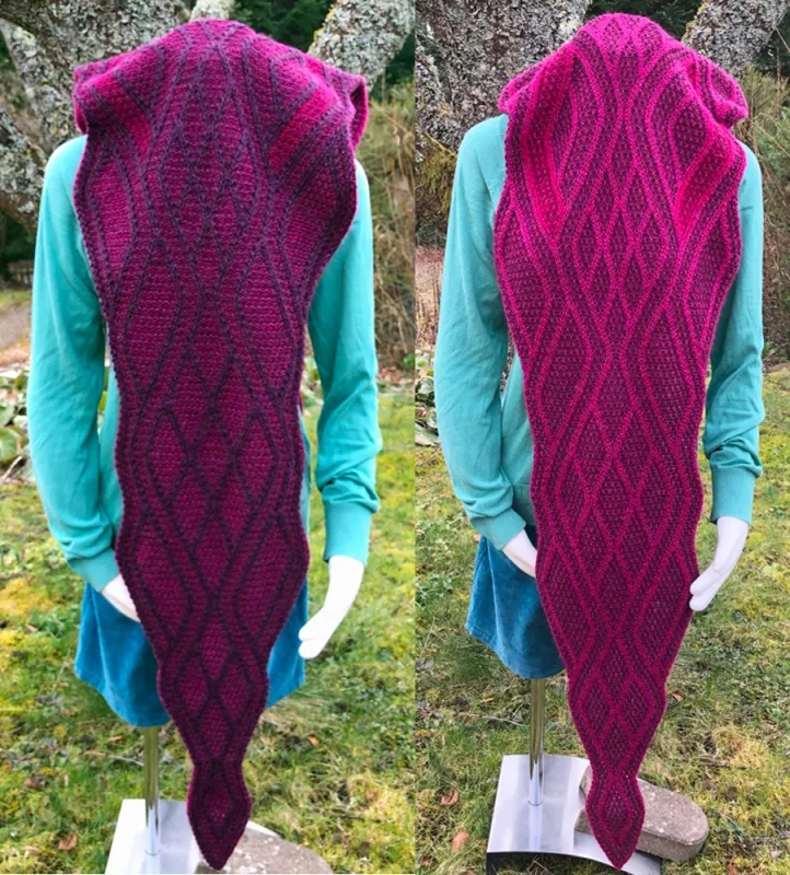 beidseitig tragbarer Schal auf kopfloser Puppe im "Art Deco" Design inspiriert vom Crysler Building