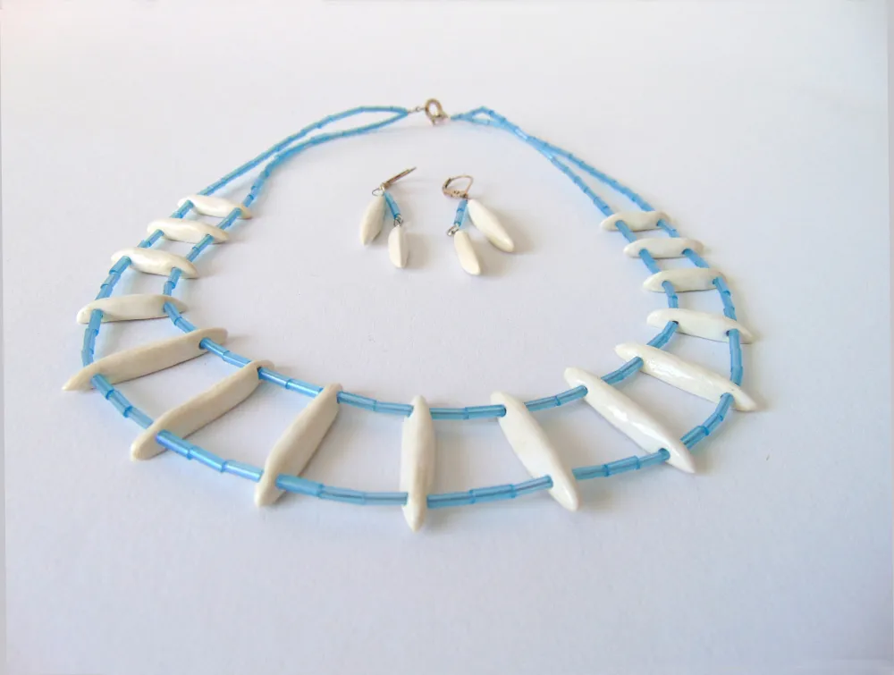Schmuckset Stäbchen Türkis, Porzellan, Glas, Stahl, Sterlingsilber