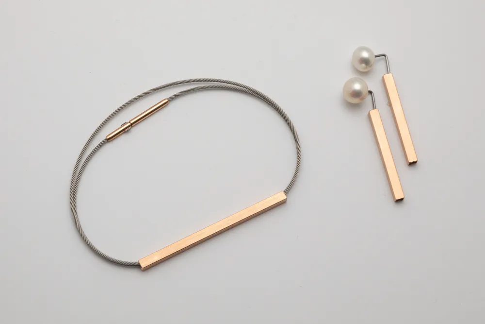 Armband, Ohrstäbe, Edelstahl, 750 Roségold, Süßwasserperlen