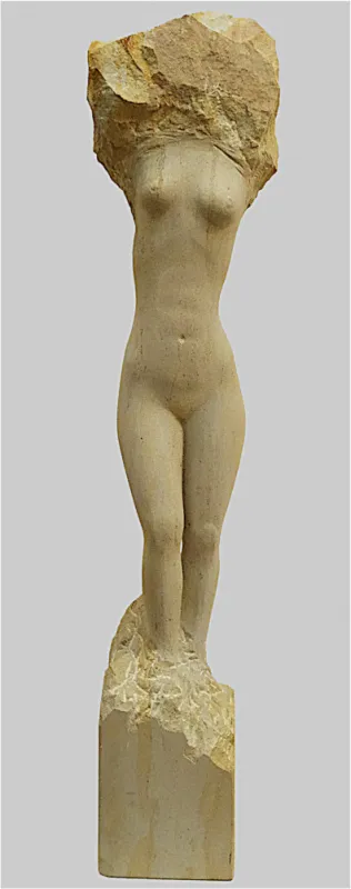 Weiblicher Torso aus hellem Sandstein.