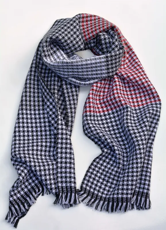 Handgewebter Merino -Schal, schwarz-weiß-rot