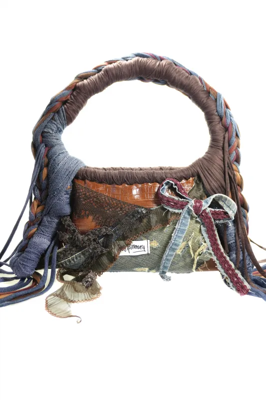 Stickyharmony JOLENE BOW abstract leather/denim & lace design