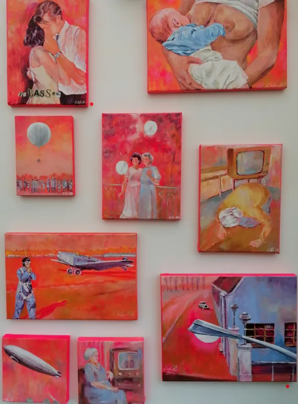 Malerei auf kleinen Formaten, Motive der Vergangenheit treffen auf leuchtende, moderne Farben