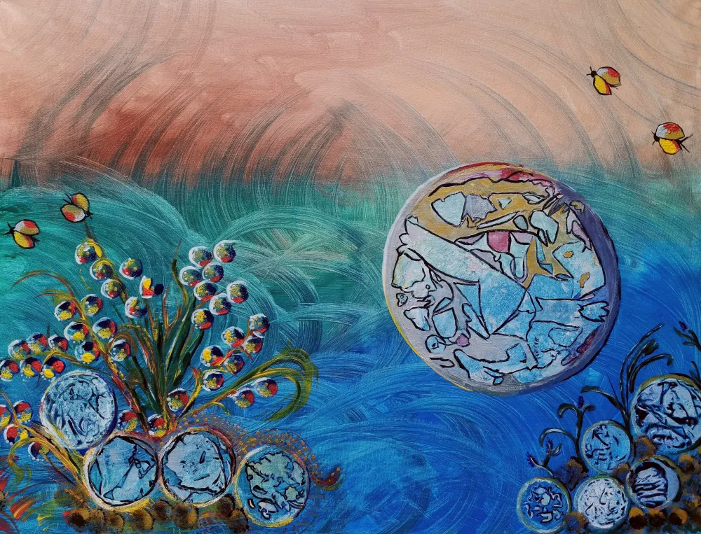 Birgit Kretzschmar Acrylbild "Wissensstand" 80cm breit x 60cm hoch