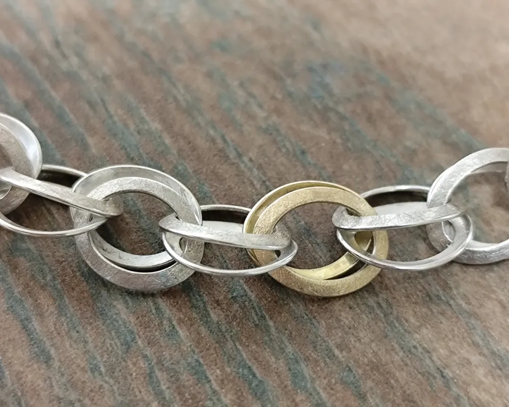 Doppelösenkette in Siber und 750 GG