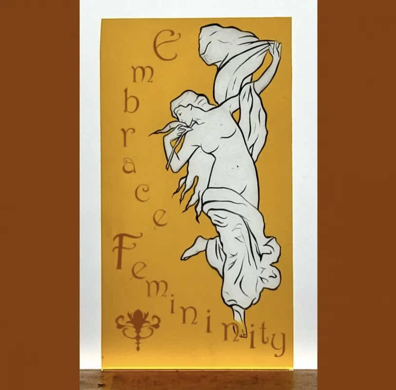 Glasscheibe mit Glasmalerei und Sandstrahlung 