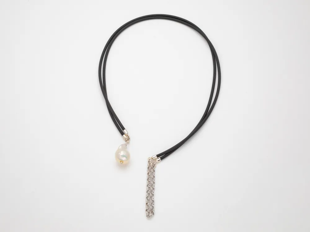 Halsschmuck lang, 925 Sterling Silber, Silikon, Barockperle weiß