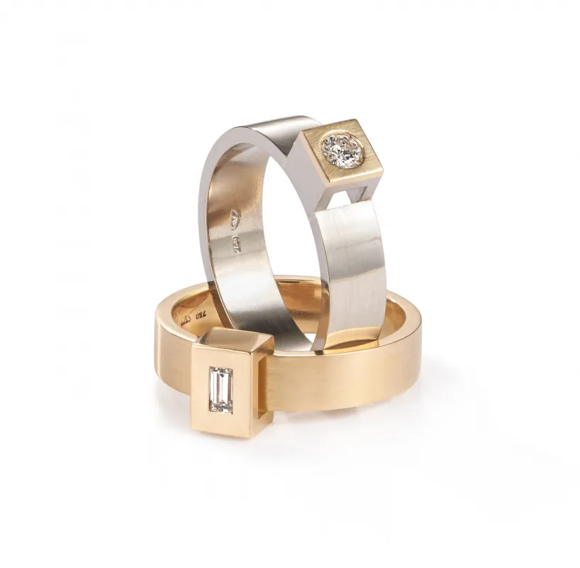 Monika Glöss   Ringe >cube<   750.Gelb- /Weissgold - Brillant, Baguette Diamant