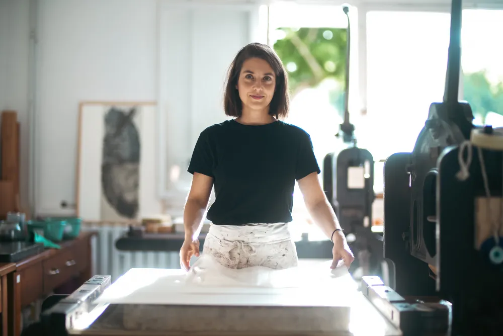 Olivia Christen  Olivia Christen, Druckpresse, Lithografie, Steindruck, TIZIANA, Kaserne Pirna