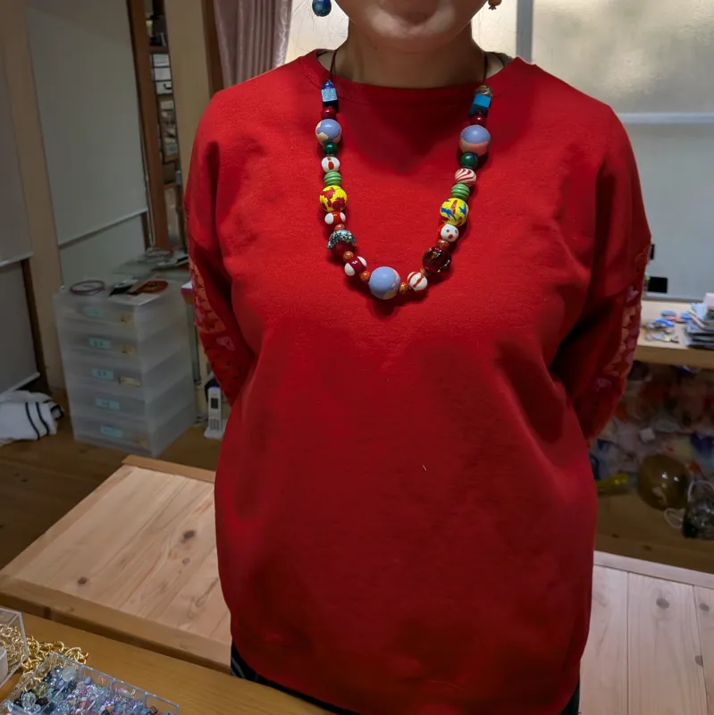 Necklace featuring handcrafted Japanese lampwork glass beads.