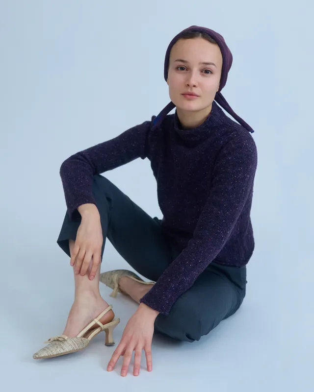 Stehkragen Pullover aus 100% Wolle mit tweed Optik, dunkel Lila