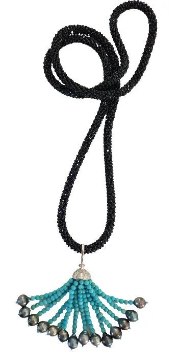 Quastenkette Spinell Türkis Tahiti Perlen