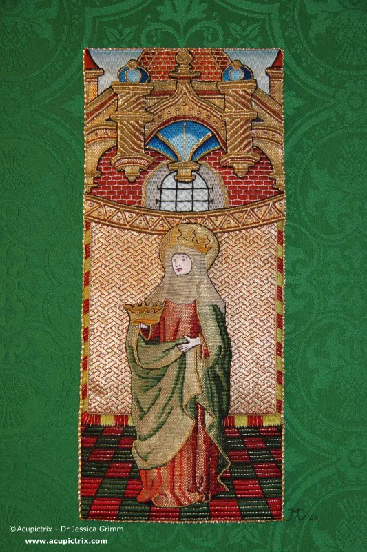 Acupictrix - Dr Jessica Grimm St Elisabeth of Thuringia stitched in gold and silk