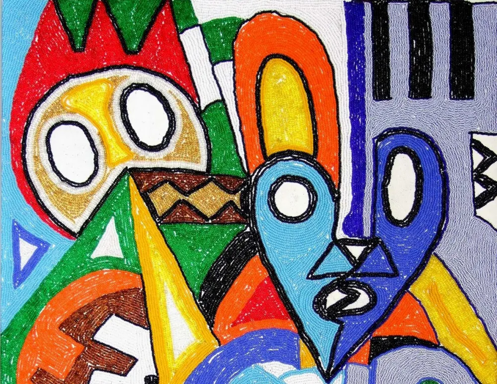 Glasperlenbild von John Yoga, Uganda, 1988