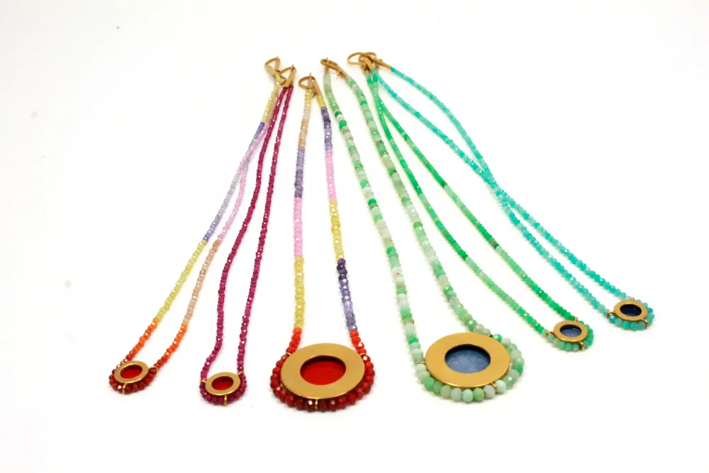 Colliers " kleine Sonnen " Silber Feingold plattiert, Speziallackierung