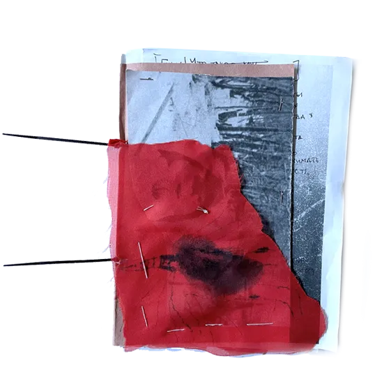 Beispiel eines Kunstbuchs mit Befestigung durch Kabelbinder, Fotocollage und Textilien