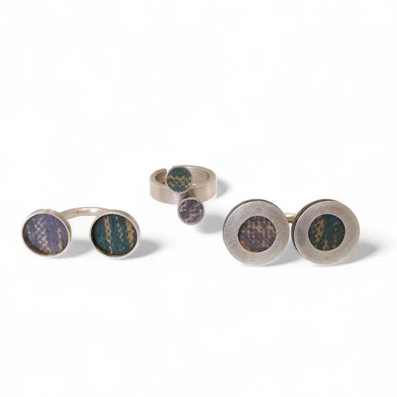 drei Ringe zum Thema "offen", Silber, Handsiebdruck