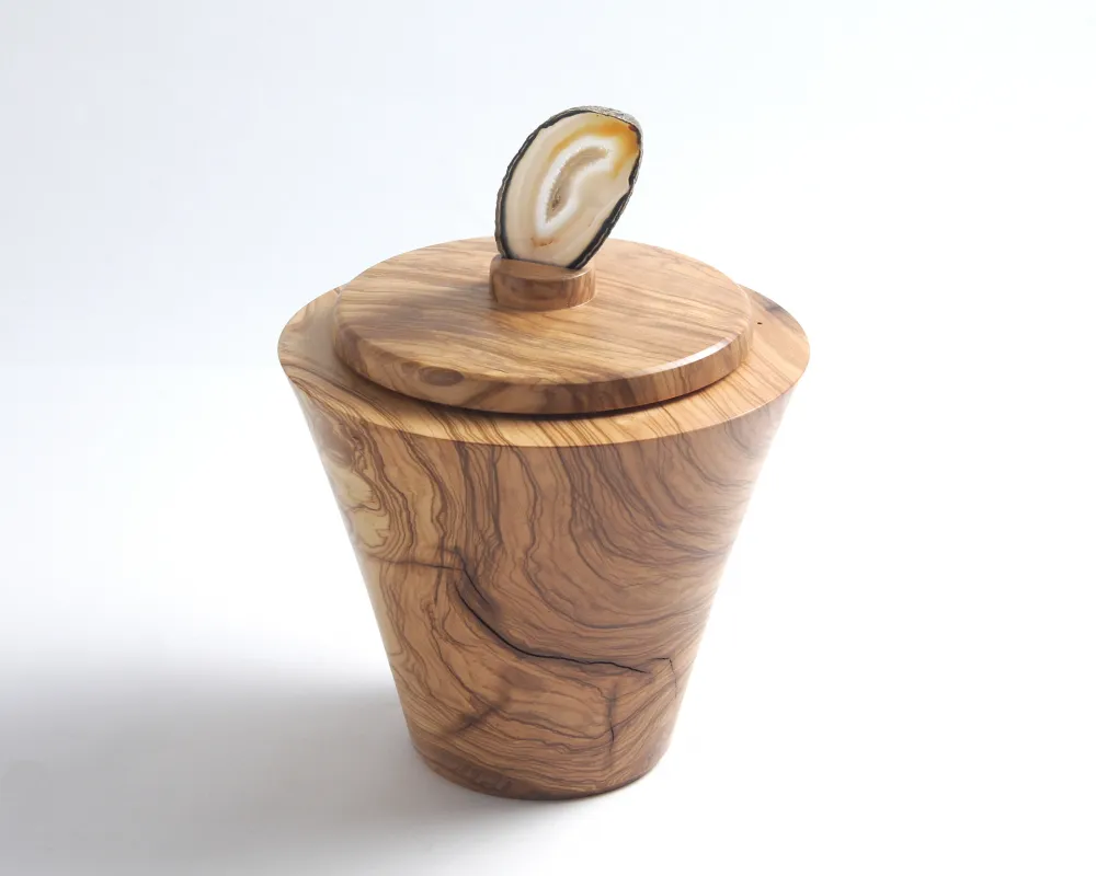 Objektdose Olivenholz mit Achat