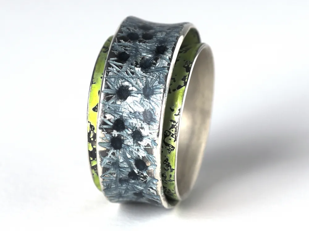 emailleschmuck, ring, emaille, silber, bunt