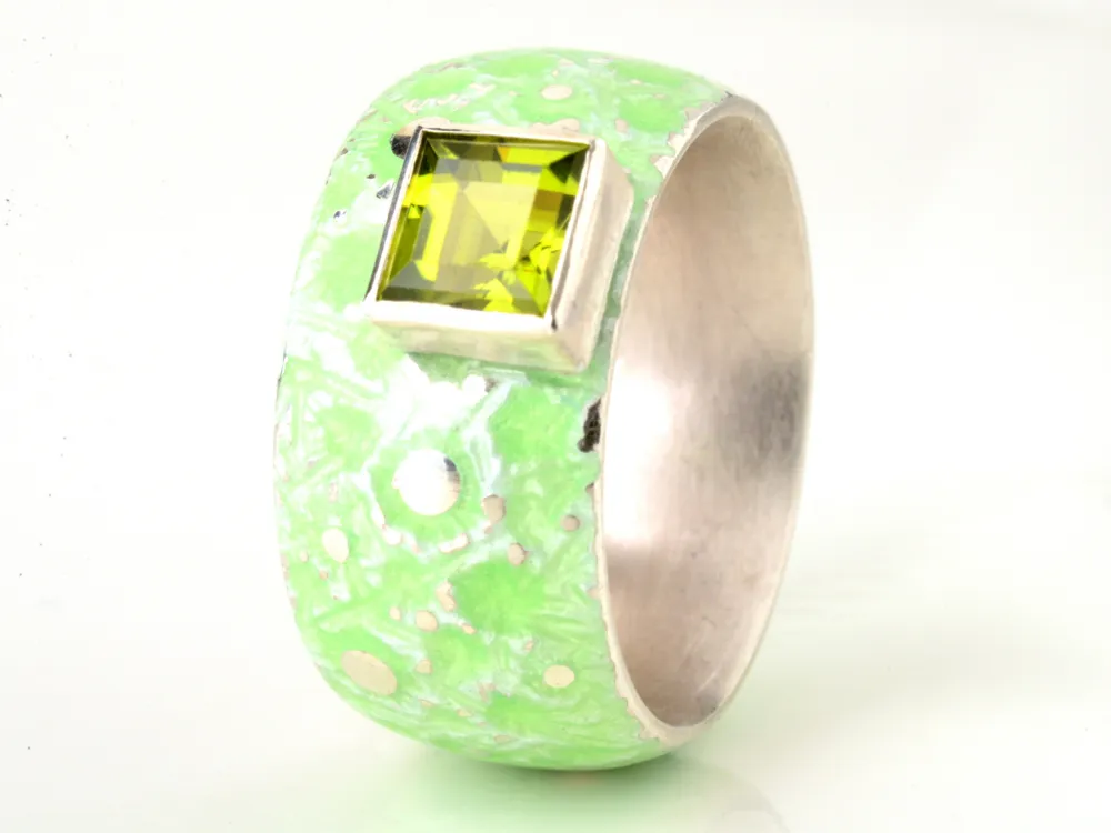 emailleschmuck, ring, emaille, silber, bunt