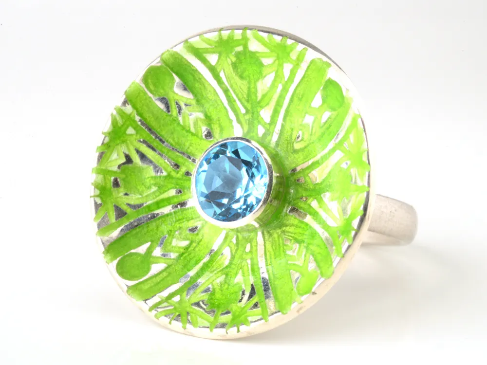 emailleschmuck, ring, emaille, silber, bunt