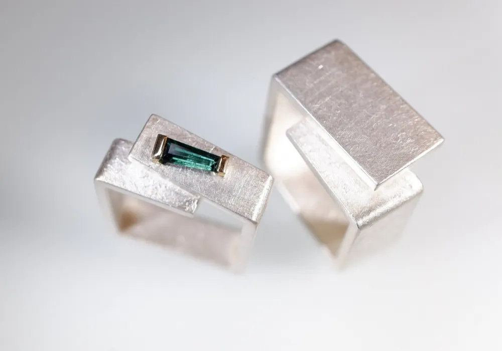 Falt-Ringe, 750/-Gold, 935/-Silber, Turmalin Faltringe 935/-AG mit Turmalin
