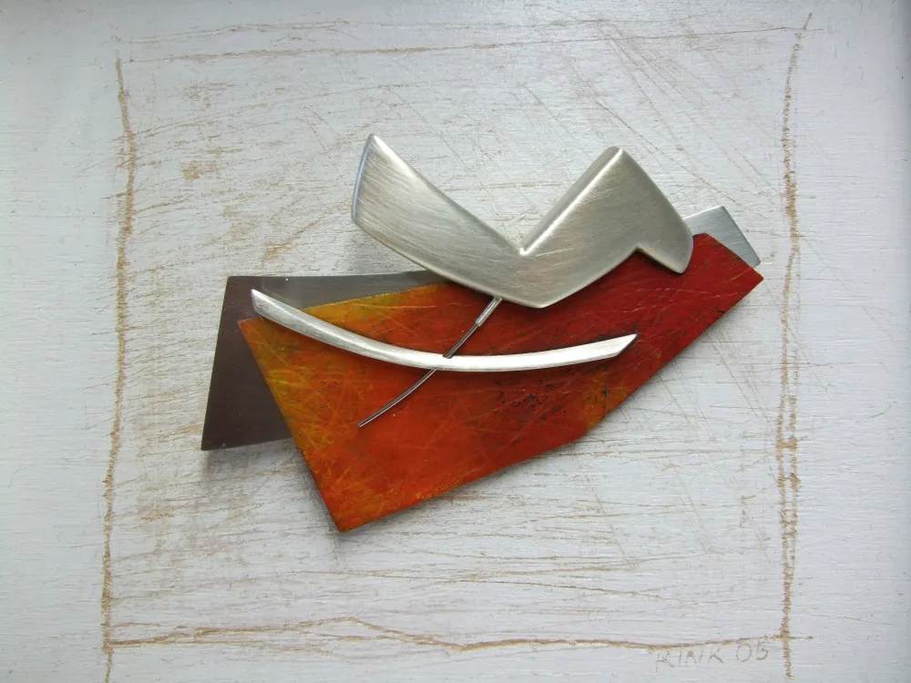 Broschenobjekt 935/-Silber, Edelstahl, bemaltes Acryl Broschenobjekt 935/-AG, Edelstahl, bem. ACryl