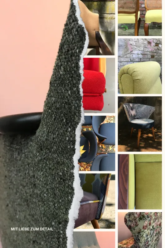 Polsterei Marie Heidel Eine Collage mit Details von Polstermöbeln